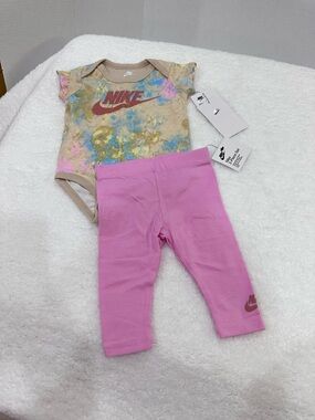 Baby Nike Tie-Dye Logo Onesie with Pink Leggings
